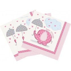 Servilletas de Elefante con sombrilla rosa