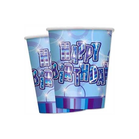 Platos Happy Birthday azul glitz